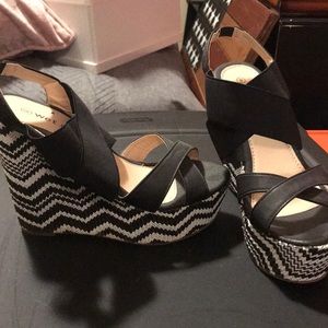 Black and white wedge heel